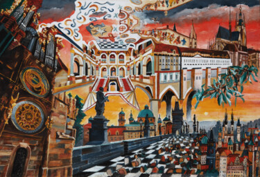 Escaliers et clochers Peinture intitulée "Escaliers et cloche…" par Marianne Kiciak, Œuvre d'art originale, Huile Monté sur Panneau de bois
