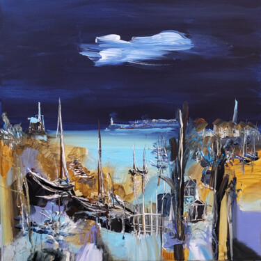 Peinture intitulée "Bleu nuit de Bréhec" par Muriel Cayet, Œuvre d'art originale, Acrylique Monté sur Châssis en bois