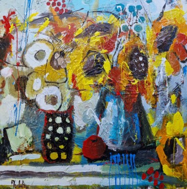 A Dance of Paint and Petals 제목이 "A Dance of Paint an…"인 미술작품 Davit Arstamyan로, 원작, 기름 나무 들것 프레임에 장착됨
