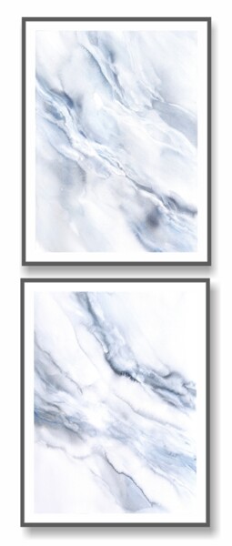 Painting titled "Blue abstraction di…" by Olya Grigorevykh, Original Artwork, Watercolor