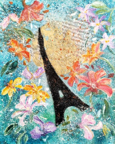 Painting titled "Gai Paris petit for…" by Anne Robin, Original Artwork, Acrylic Mounted on Other rigid panel