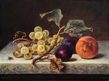 Painting titled "Grapes, Plums, and…" by Alla Ostrovsky, Original Artwork, Oil
