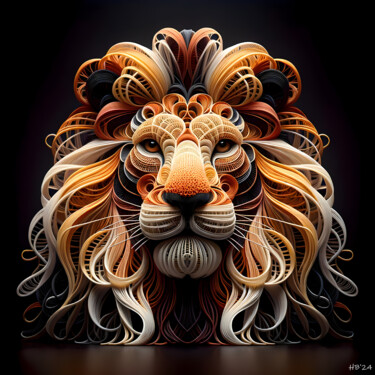 Detaillierte Löwen-Illustration mit abstraktem Design 数字艺术 标题为“Detaillierte Löwen-…” 由Heinz Bucher, 原创艺术品, 数字油画 安装在铝上