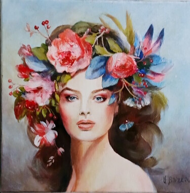 제목이 "Jeune fille en fleu…"인 미술작품 Evelyne Samperio (E.BOREL)로, 원작, 아크릴 나무 들것 프레임에 장착됨