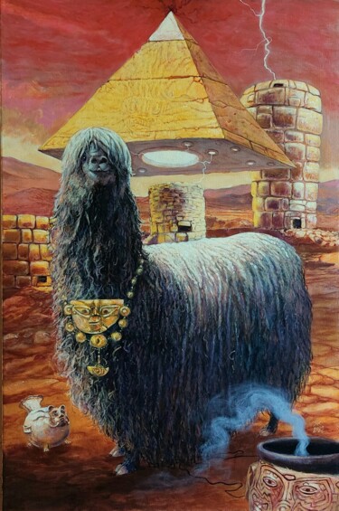 Painting titled "When the Sun was God" by Krzysztof Krawiec, Original Artwork, Acrylic