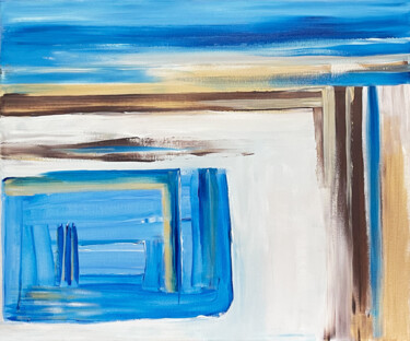 Blue Reflections & Pool Painting titled "Blue Reflections &…" by Anna Musa, Original Artwork, Acrylic Mounted on Wood Stretcher frame
