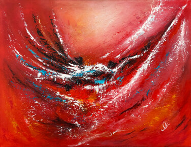 Fire breath, acrylic, texture, red white black, abstraction 제목이 "Fire breath, acryli…"인 미술작품 Olivia Maro로, 원작, 아크릴 나무 들것 프레임에 장착됨