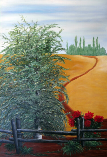 Mon bouleau pleureur version 2 Pittura intitolato "Mon bouleau pleureu…" da Ginette Guevremont, Opera d'arte originale, Olio Montato su Telaio per barella…