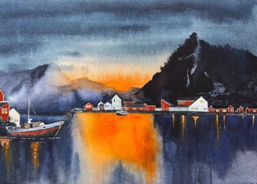 Fisherman’s Village "Fisherman’s Village" başlıklı Tablo Julie Wintertale tarafından, Orijinal sanat, Suluboya