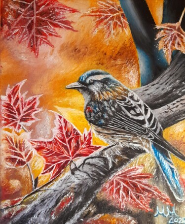 Peinture intitulée "The birds in a tree" par Marija Mitrovic, Œuvre d'art originale, Huile Monté sur Panneau de bois