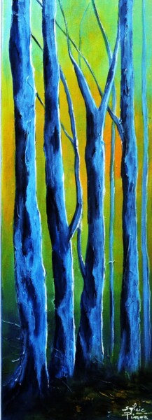 Malerei mit dem Titel "forêt sur fond colo…" von Sylvie Pinon, Original-Kunstwerk, Acryl Auf Keilrahmen aus Holz montiert