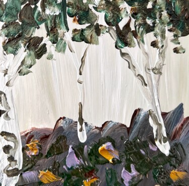 Peinture intitulée "Abstract birch grove" par Kateryna Oliinyk, Œuvre d'art originale, Huile