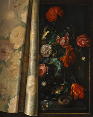 Painting titled ""Behind the Curtain"" by Tatiana Mcwethy, Original Artwork, Oil