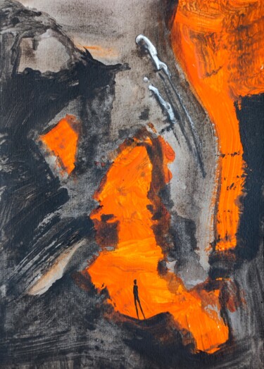 Painting titled "Inside the volcano" by Milto Sideris, Original Artwork, Acrylic