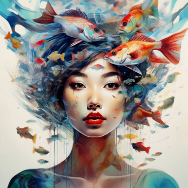 数字艺术 标题为“FEMME NATURE OCÉANS” 由Jocya Cornier, 原创艺术品, AI生成的图像