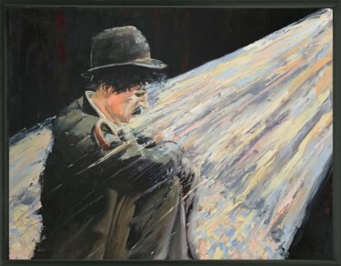 Charlie Chaplin in the Stage lights. Peinture intitulée "Charlie Chaplin in…" par Vita Schagen, Œuvre d'art originale, Huile Monté sur Châssis en bois