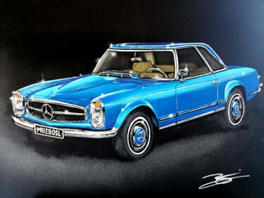 绘画 标题为“Mercedes 280 sl Pag…” 由Kevin Bardin, 原创艺术品, 丙烯 安装在木质担架架上
