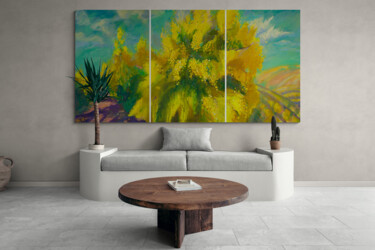 Big 3 Panel impressionist Landscape Oil Painting Pintura intitulada "Big 3 Panel impress…" por Oxerma, Obras de arte originais, Óleo Montado em Armação em madeira