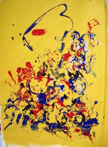 Malerei mit dem Titel "lapin jaune" von Delphine Bernard, Original-Kunstwerk, Öl