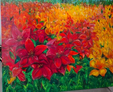 Malerei mit dem Titel "Blumenfeld" von Azar Dadgostar, Original-Kunstwerk, Acryl