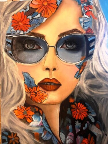 Painting titled "Flore" by Mijo Andreani, Original Artwork, Oil Mounted on Wood Stretcher frame