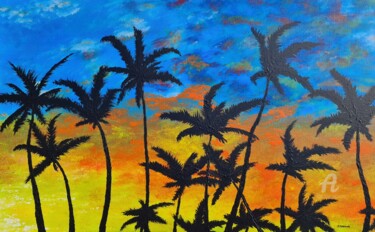 Peinture intitulée "Palm trees 1" par Daniel Urbaník, Œuvre d'art originale, Acrylique
