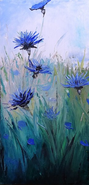 Peinture intitulée "Jardin bleuté" par Marie Dupon, Œuvre d'art originale, Huile
