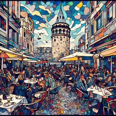 Arte digitale intitolato "Galata'da olanlar" da Ebru Bandinelli, Opera d'arte originale, Immagine generata dall'IA