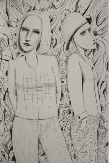 Dessin intitulée "Sketchy figures - 1…" par Milto Sideris, Œuvre d'art originale, Stylo à bille