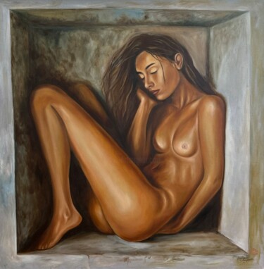 Alone in the social framework 绘画 标题为“Alone in the social…” 由Anastasia Surgutanova, 原创艺术品, 油 安装在木板上