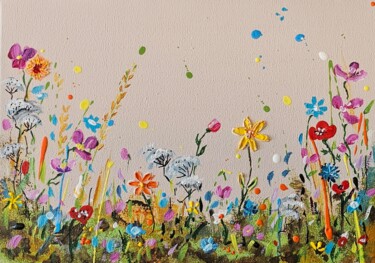 Schilderij getiteld "Champs de fleurs 1" door Brigitte Nellissen (Ster), Origineel Kunstwerk, Acryl Gemonteerd op Frame voor…
