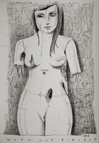 Sketchy figures - 127 / Worn out robot Drawing titled "Sketchy figures - 1…" by Milto Sideris, Original Artwork, Ballpoint pen