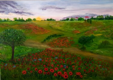 Peinture intitulée "Vue de ma fenêtre i…" par Maryse Houppilliart, Œuvre d'art originale, Huile Monté sur Châssis en bois