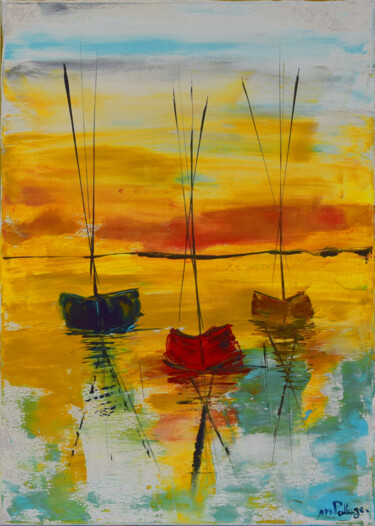 Schilderij getiteld "Crépuscule sur le L…" door Anne Marie Palaze, Origineel Kunstwerk, Acryl