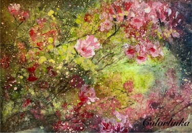 Schilderij getiteld "Explosion de fleurs…" door Colorlinka, Origineel Kunstwerk, Aquarel