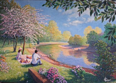 「Springtime picnic」というタイトルの絵画 Jm Guenardによって, オリジナルのアートワーク, オイル