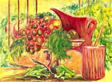 Malerei mit dem Titel "Martwa natura i dwi…" von Grazyna Hajewski, Original-Kunstwerk, Acryl Auf Karton montiert