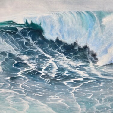 Pintura intitulada "Vague de Nazare" por Hanna Meunier, Obras de arte originais, Óleo Montado em Armação em madeira