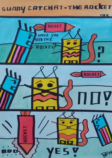 Schilderij getiteld "Sunnycatchat Nr2 -…" door Wiesje Van Dam, Origineel Kunstwerk, Acryl