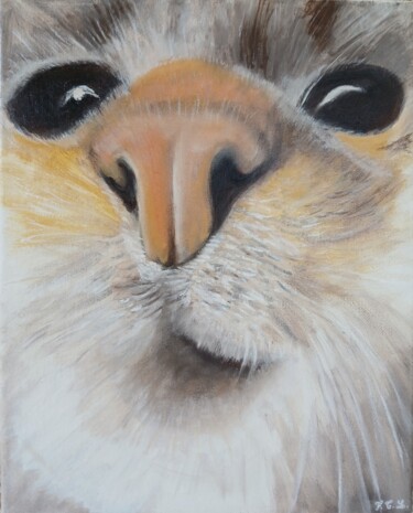 Painting titled "Truffe de chat" by Françoise Tsoukas, Original Artwork, Oil Mounted on Wood Stretcher frame