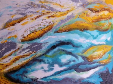 Painting titled "Rivière d'or" by Marie Dupon, Original Artwork, Acrylic