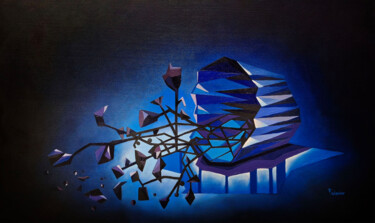 Painting titled "Death of Blue" by Federico Oscar Federico Gonzalez C, Original Artwork, Oil Mounted on Wood Stretcher frame