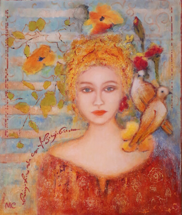제목이 "Le jardin de Flora"인 미술작품 Marie Clémence로, 원작, 아크릴 나무 들것 프레임에 장착됨