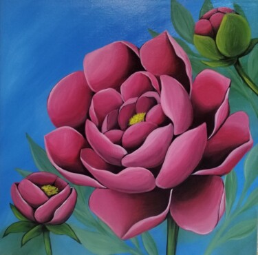 Painting titled "Peonies" by Viktoria Bayarynya, Original Artwork, Acrylic Mounted on Wood Stretcher frame