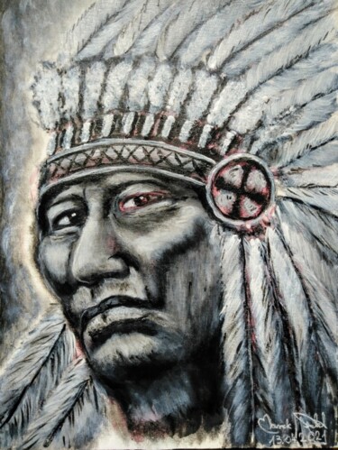 Pintura titulada ""Portret Indianina"" por Marek Spetel, Obra de arte original, Acrílico Montado en Plexiglás