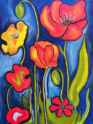 Poppies in Motion II A Van Gogh-Inspired Symphony of Color Pittura intitolato "Poppies in Motion I…" da Lana Usova, Opera d'arte originale, Acrilico