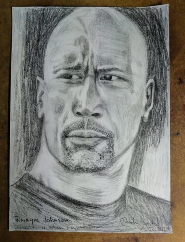 图画 标题为“Dwayne Johnson” 由Marek Spetel, 原创艺术品, 铅笔 安装在有机玻璃上