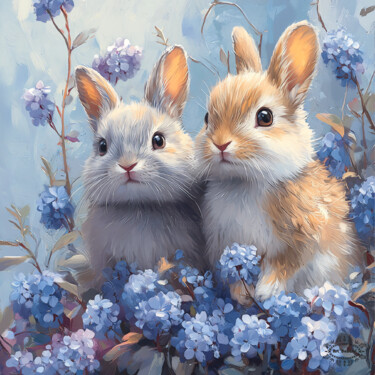Bunnies in flowers 数字艺术 标题为“Bunnies in flowers” 由Nadzeya Dzemianchuk, 原创艺术品, AI生成的图像