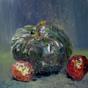 Painting titled "Pumpkin with apples" by Irina Selckova, Original Artwork, Oil