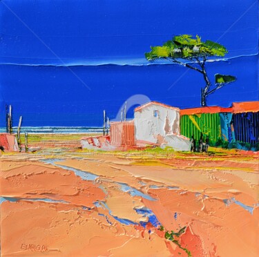 Painting titled "le pin parasol" by Christian Eurgal, Original Artwork, Oil Mounted on Wood Stretcher frame